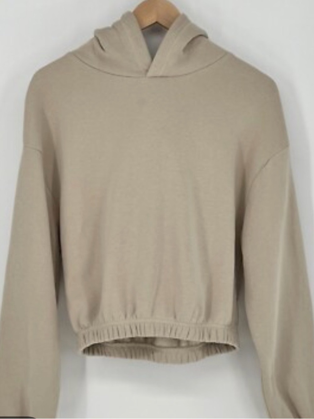 Zara Cropped Hooded Pullover Sweater in Beige